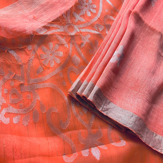 Linen Silk Peach Saree