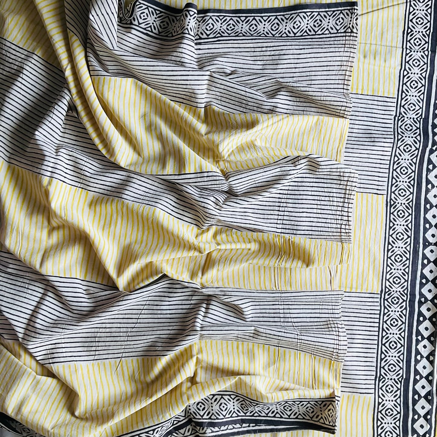 Mulmul Handprinted Yellow Saree