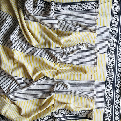 Mulmul Handprinted Yellow Saree