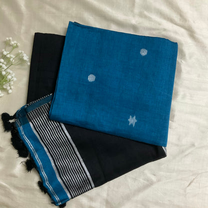 Pure Linen  Blue Saree