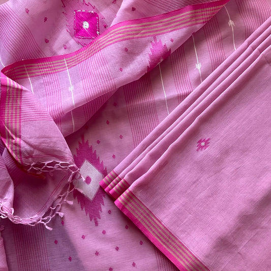 Cotton Pink Jamdani Saree