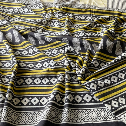 Mulmul Handprinted Yellow Saree