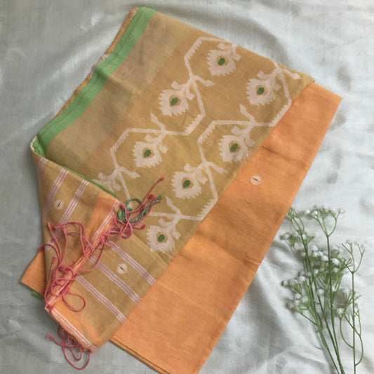 Cotton  Orange Jamdani Sarees