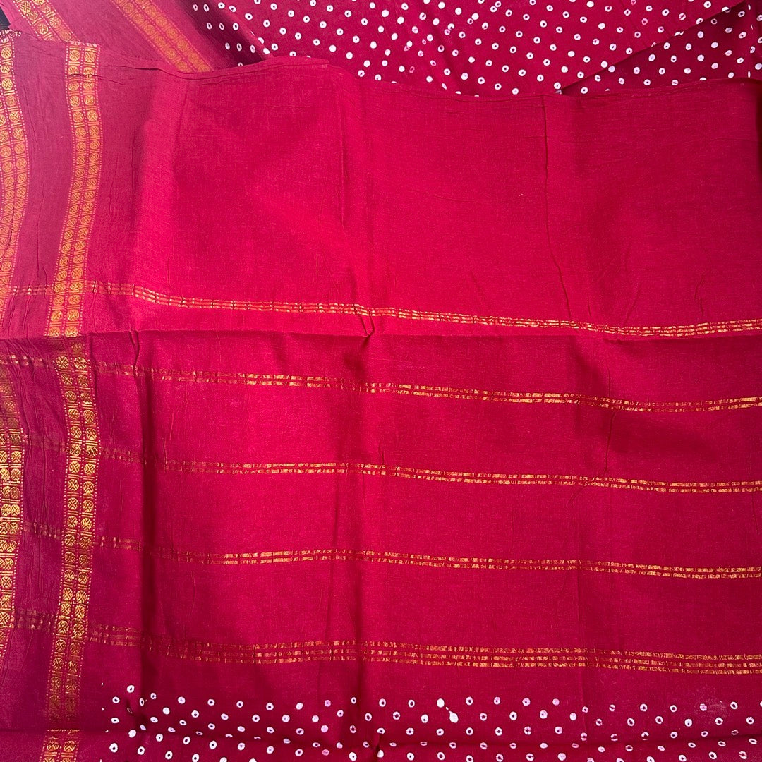 Sungudi Cotton Red Saree