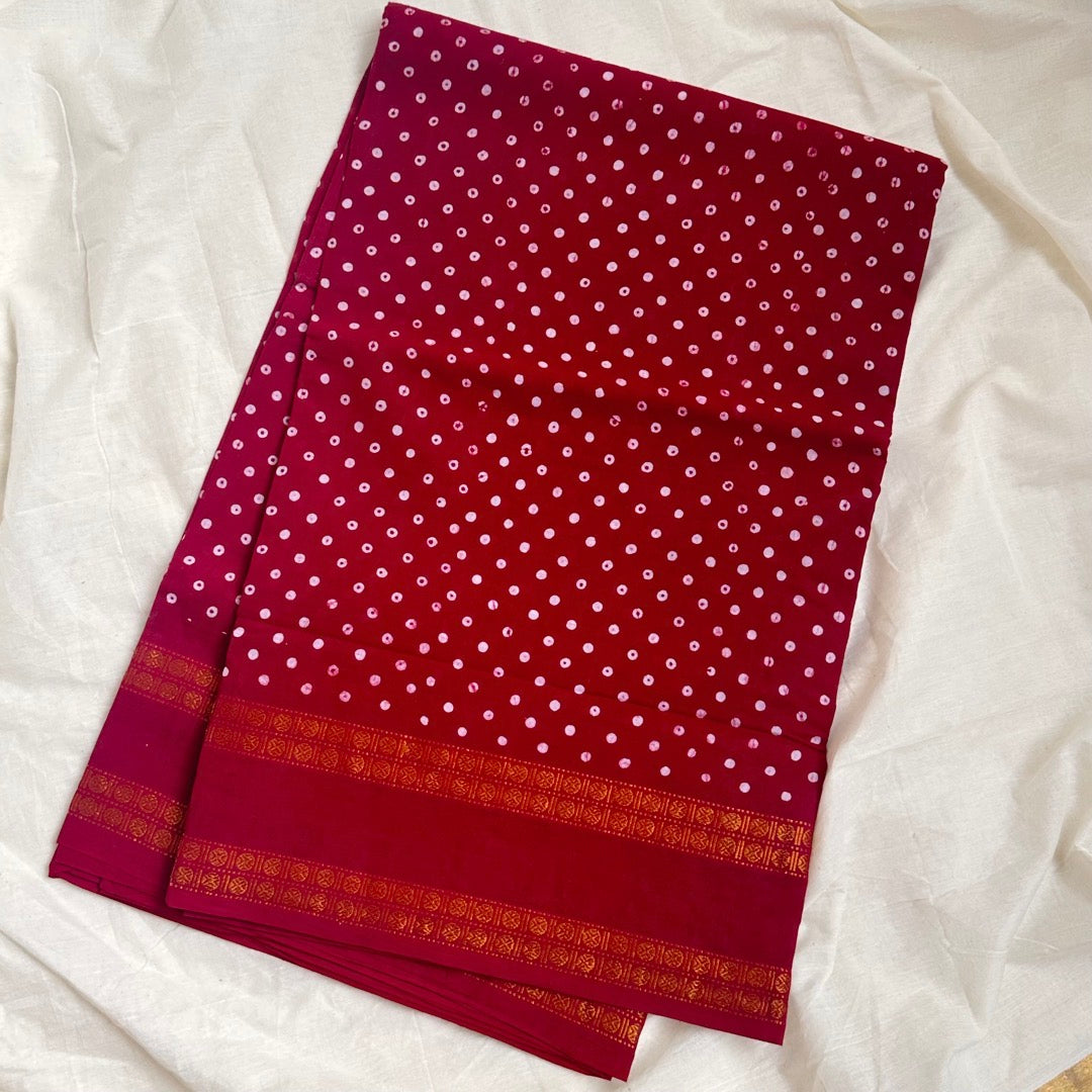 Sungudi Cotton Red Saree