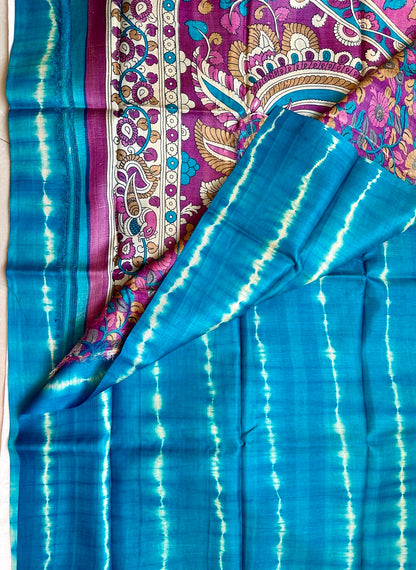 Tussar Shibori Blue Saree