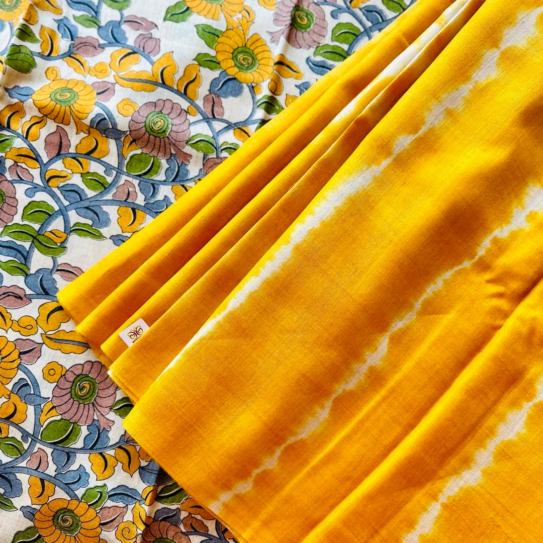 Tussar Shibori Yellow Saree