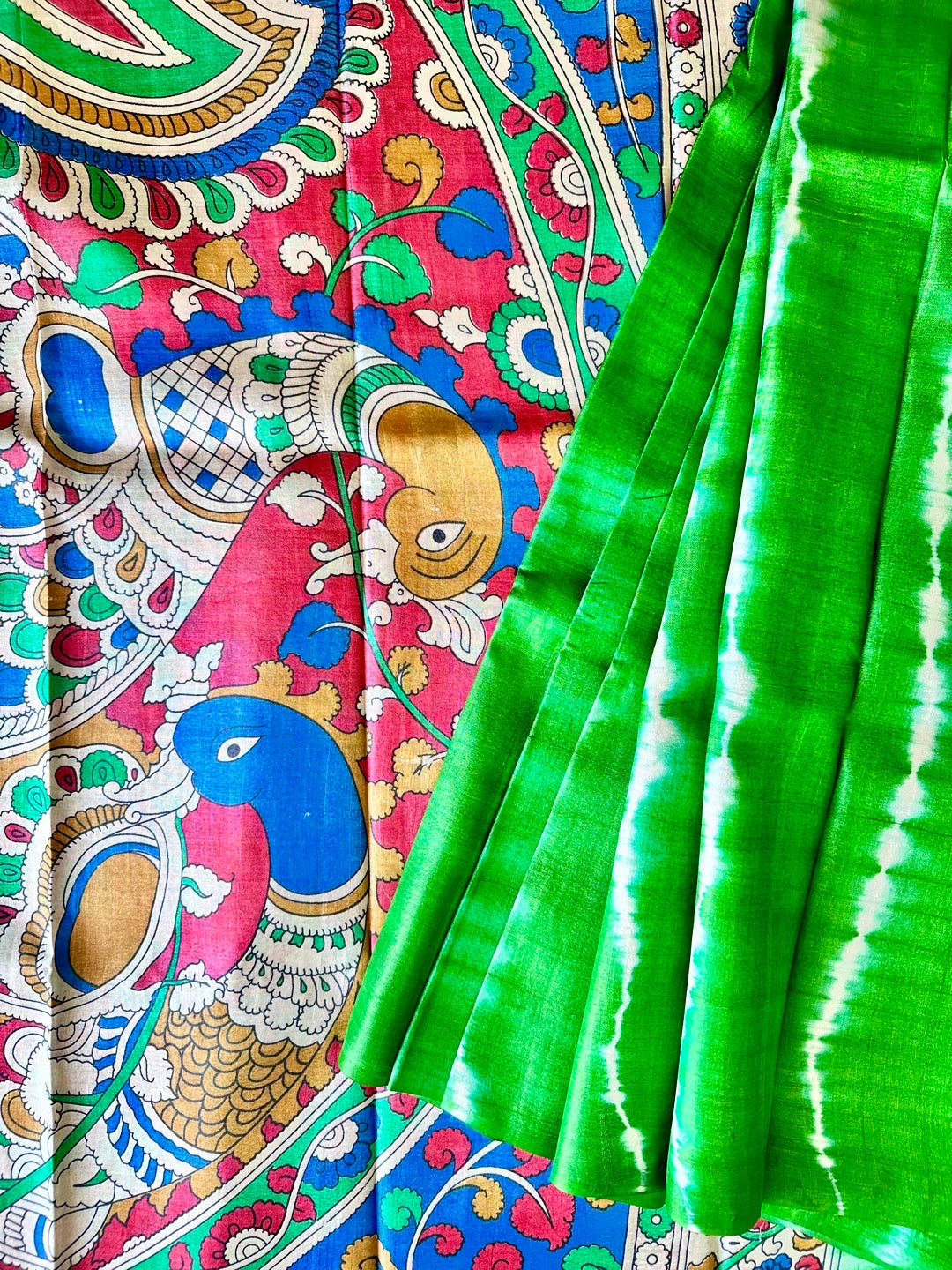 Tussar Shibori Green Saree