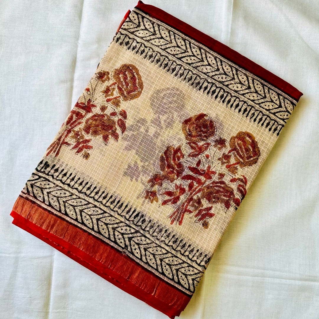 KotaDoria RedBeige Saree