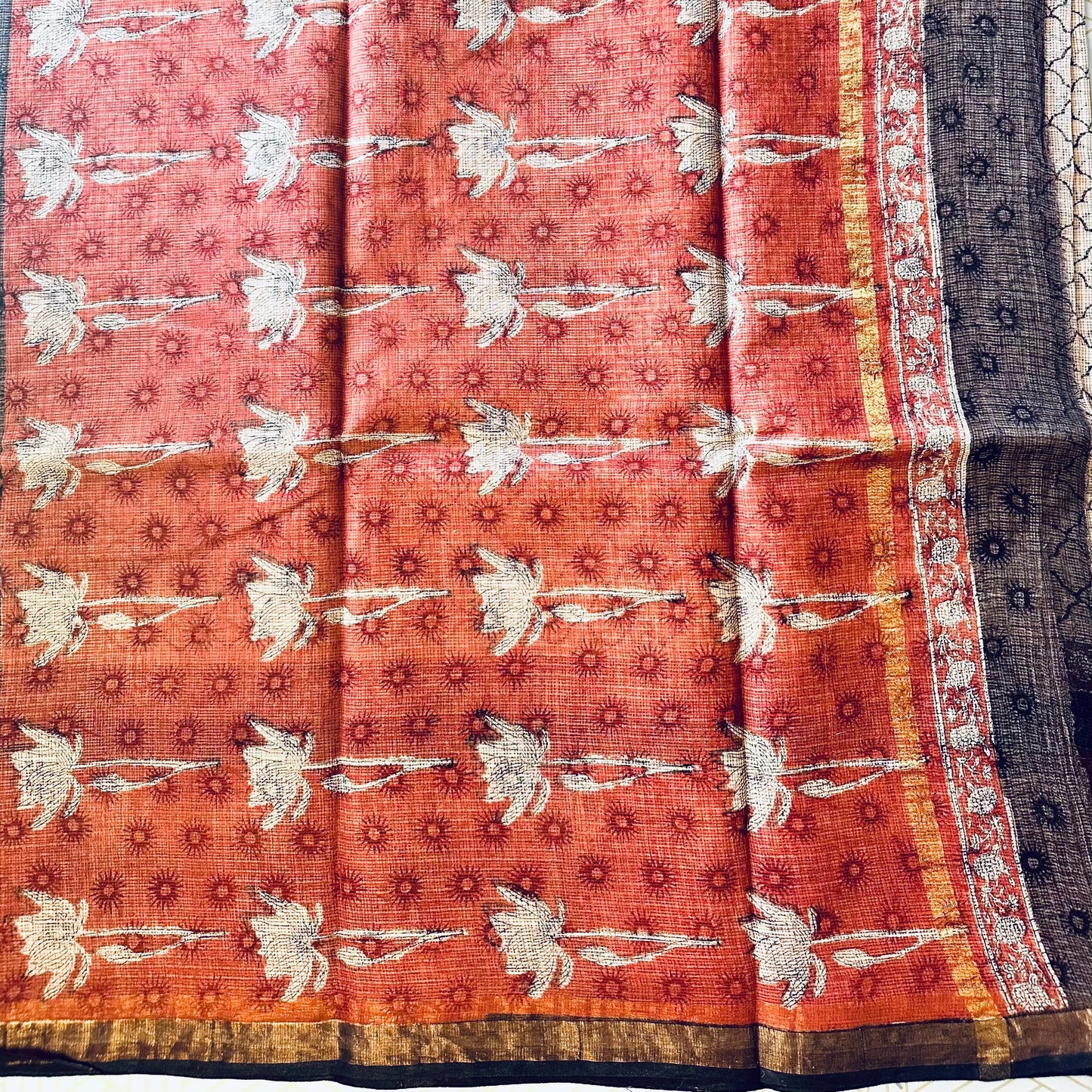 KotaDoria Beige Saree