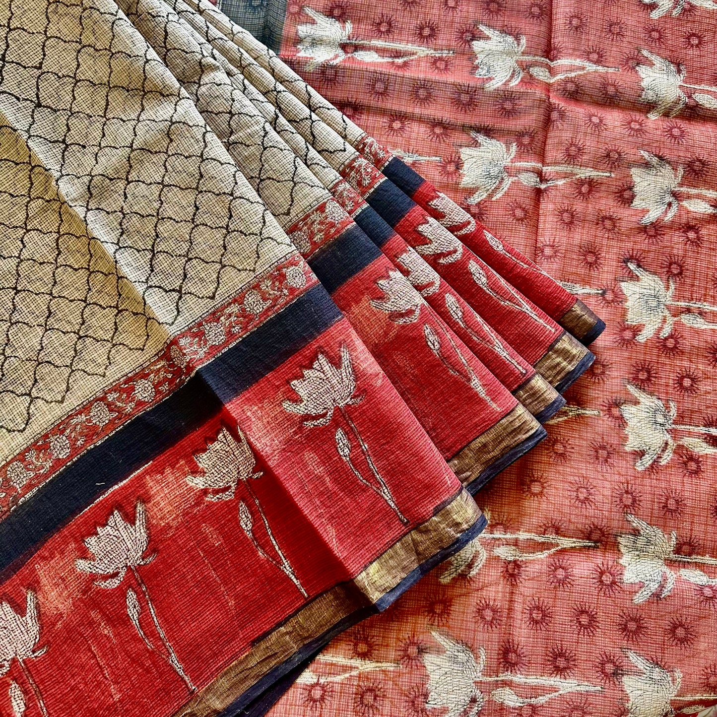 KotaDoria Beige Saree