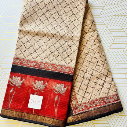 KotaDoria Beige Saree