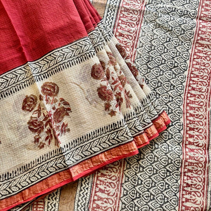 KotaDoria RedBeige Saree