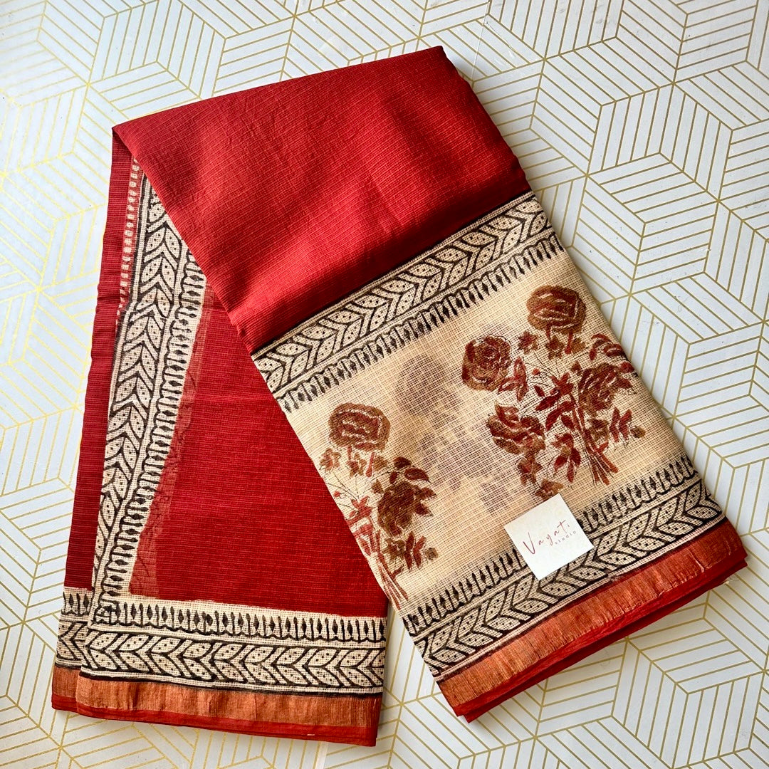 KotaDoria RedBeige Saree