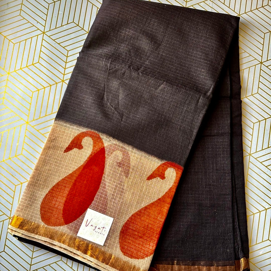 KotaDoria BlackBeige Saree