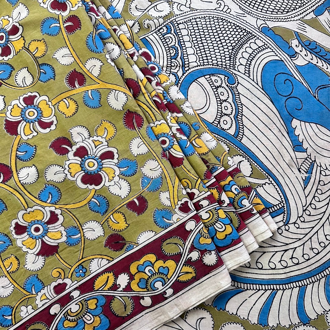 Cotton Mehndi Kalamkari Saree