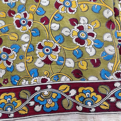 Cotton Mehndi Kalamkari Saree