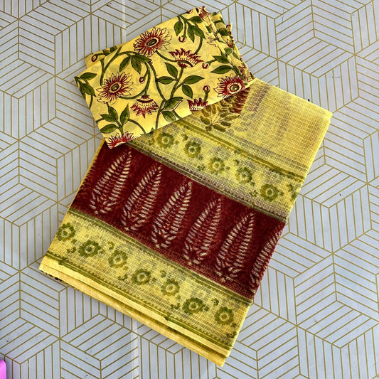 KotaDoria Yellow Saree