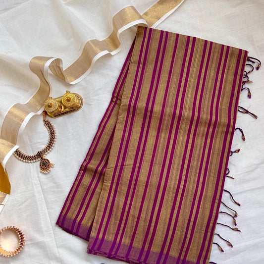 Mangalgiri Burgundy Cotton Saree- MCCH09