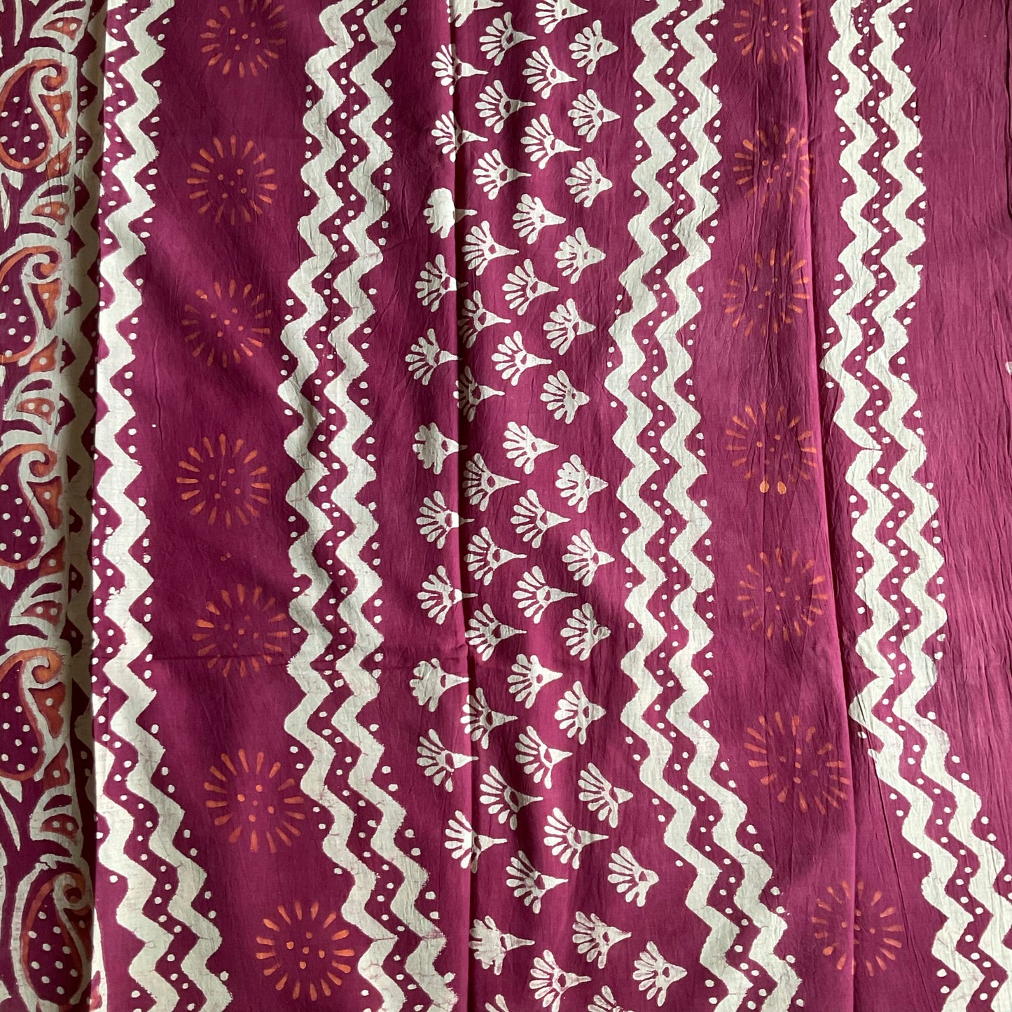 Mulmul Handprinted Maroon Saree