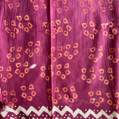 Mulmul Handprinted Maroon Saree