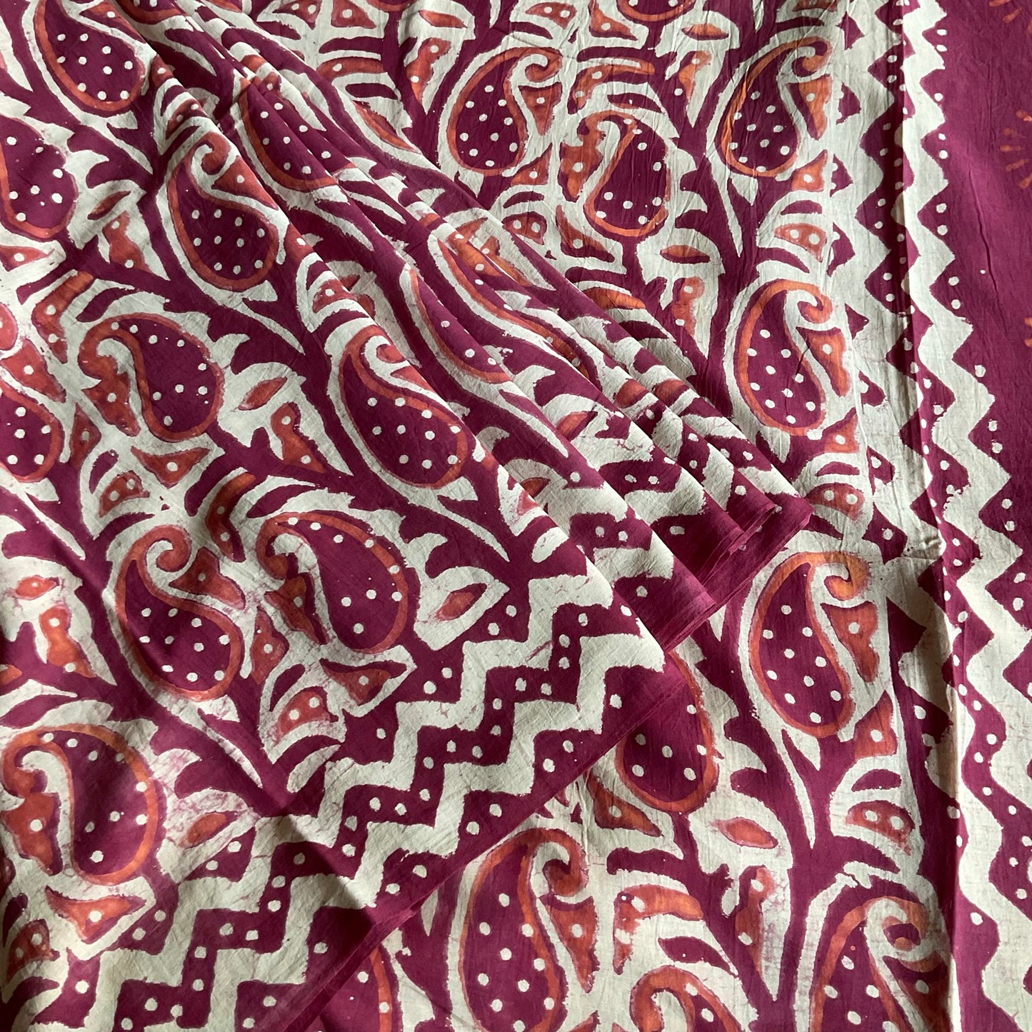 Mulmul Handprinted Maroon Saree