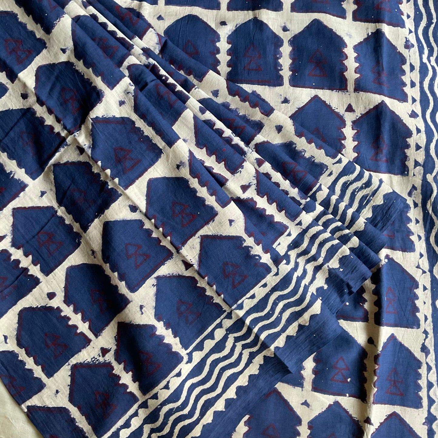 Mulmul Handprinted Blue Saree