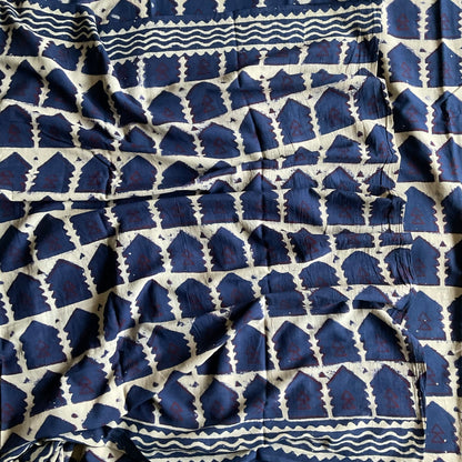 Mulmul Handprinted Blue Saree