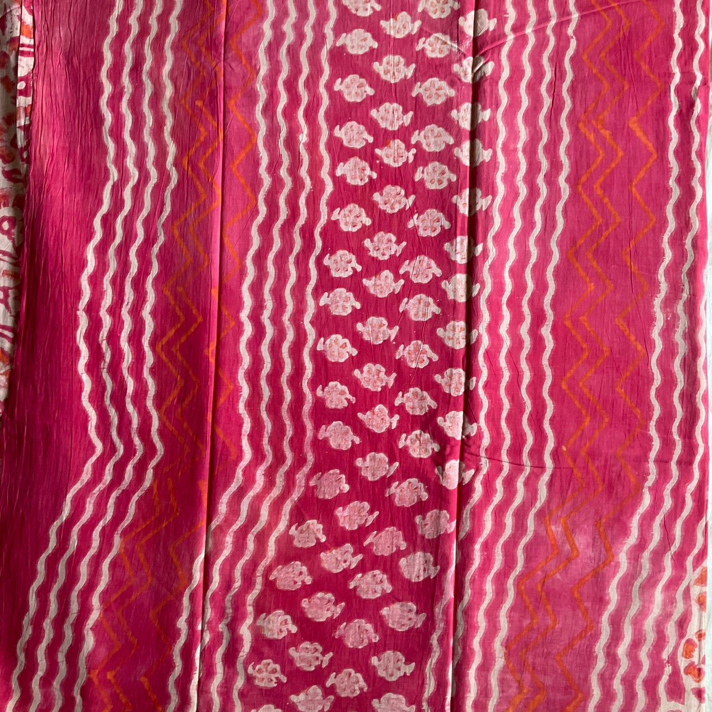 Mulmul Handprinted Pink Saree