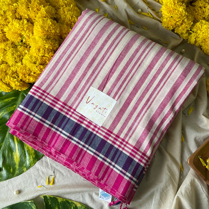 Cotton Pink Striped Saree