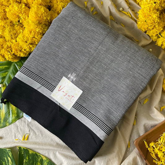 Cotton Grey Black Saree