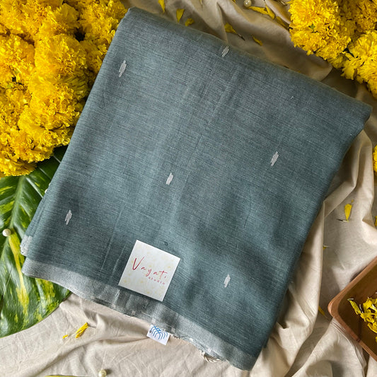 Cotton Grey Green Saree