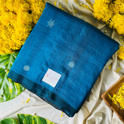 Pure Linen  Blue Saree