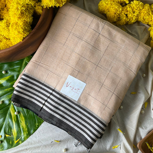 Cotton Beige Chek Saree