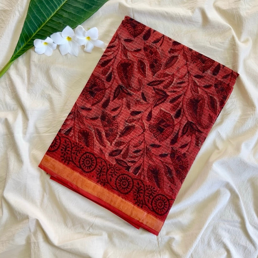 KotaDoria PeachRed Saree