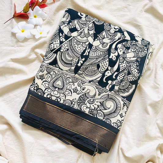 PenKalamkari Black white saree