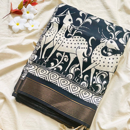 PenKalamkari Black white saree