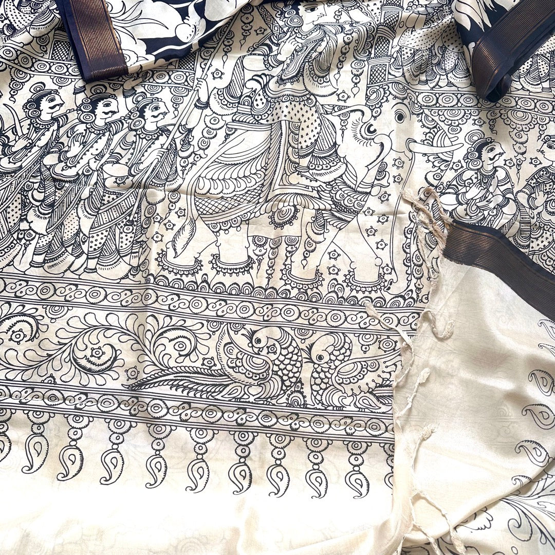 PenKalamkari Black white saree