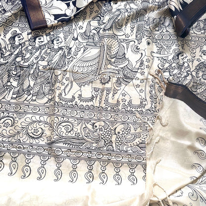 PenKalamkari Black white saree