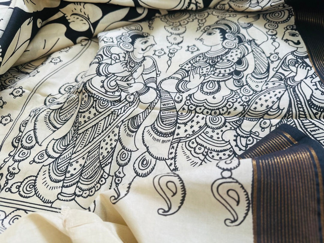 PenKalamkari Black white saree