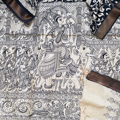 PenKalamkari Black white saree