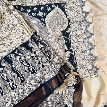 PenKalamkari Black white saree