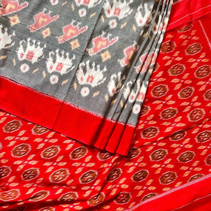 Ikkat Red Handloom Saree