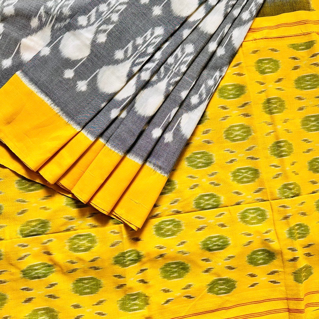 Ikkat Grey Handloom Saree