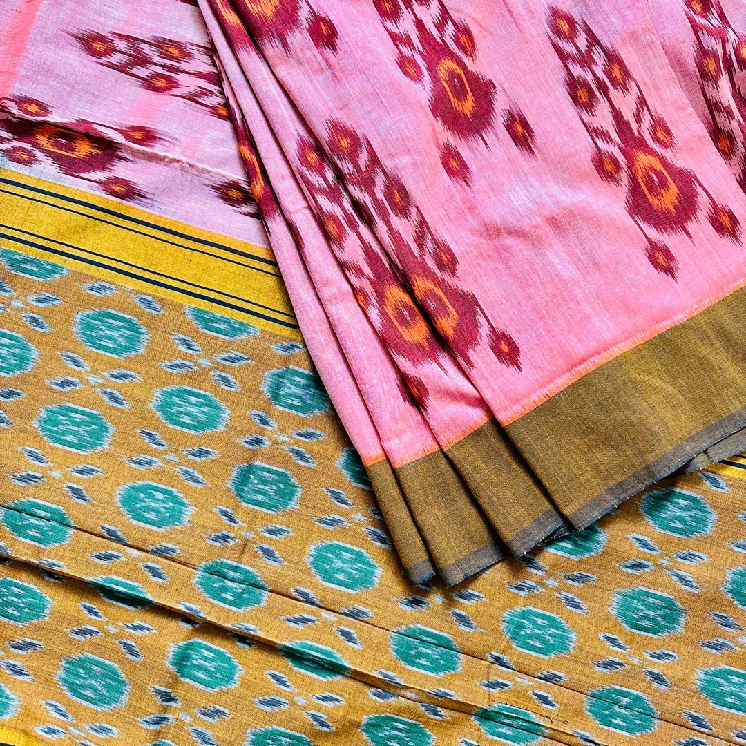 Ikkat Peach Handloom Saree