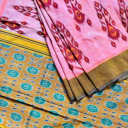 Ikkat Peach Handloom Saree