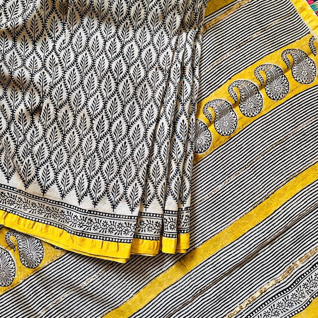 ChanderiSilk BeigeYellow Saree