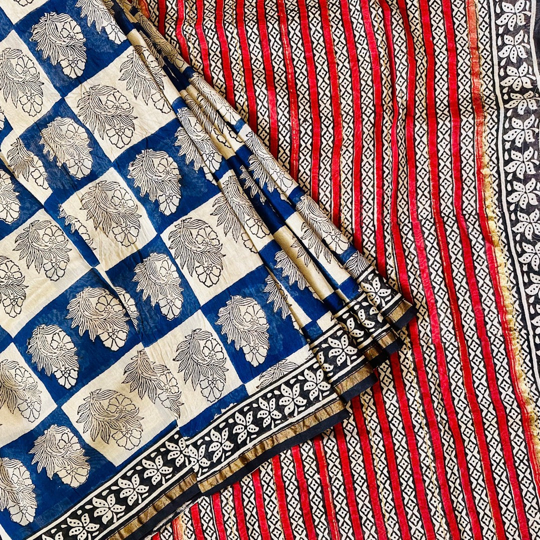 ChanderiSilk BeigeBlue Saree