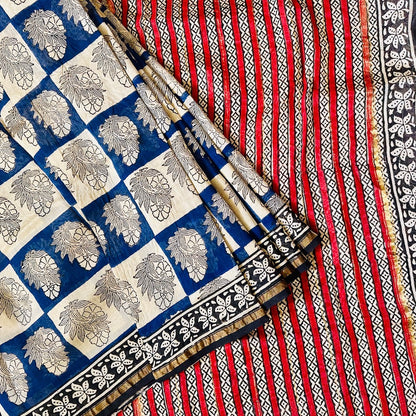 ChanderiSilk BeigeBlue Saree