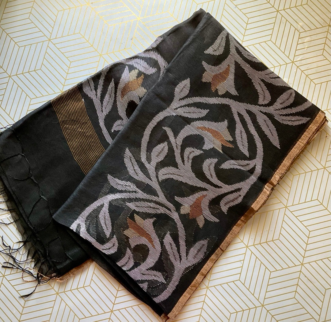 Linen Silk Black Saree